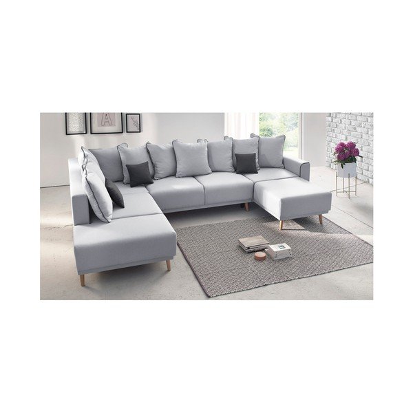 Šedá rohová rozkládací pohovka s lenoškou Bobochic Paris Panoramique XXL Mola, pravý roh