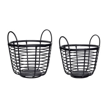 Set 2 coșuri depozitare din ratan hübsch retto metto, negru