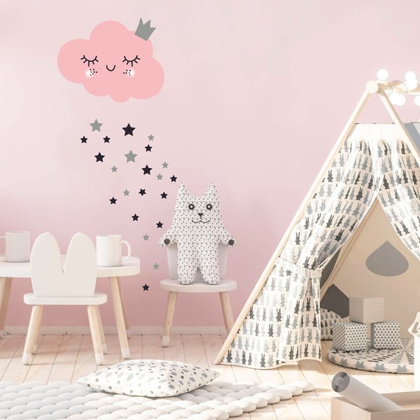 Sada samolepek na zeď Ambiance Pink Clound and Stars