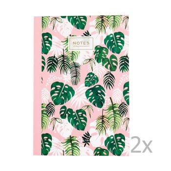 Set 2 caiete exerciții tip dictando cu imprimeu tropic rex london tropical palm