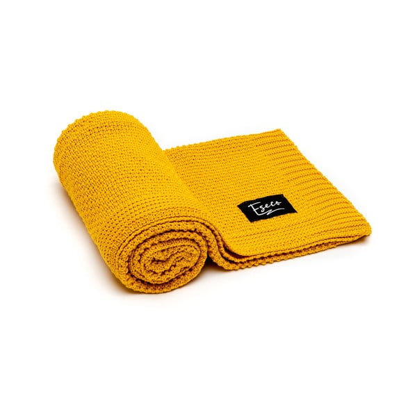 Hořčicově žlutá dětská pletená deka ESECO Spring, 80 x 100 cm