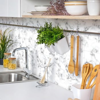 Set 24 autocolante pentru perete ambiance black and white marble, 20 x 20 cm