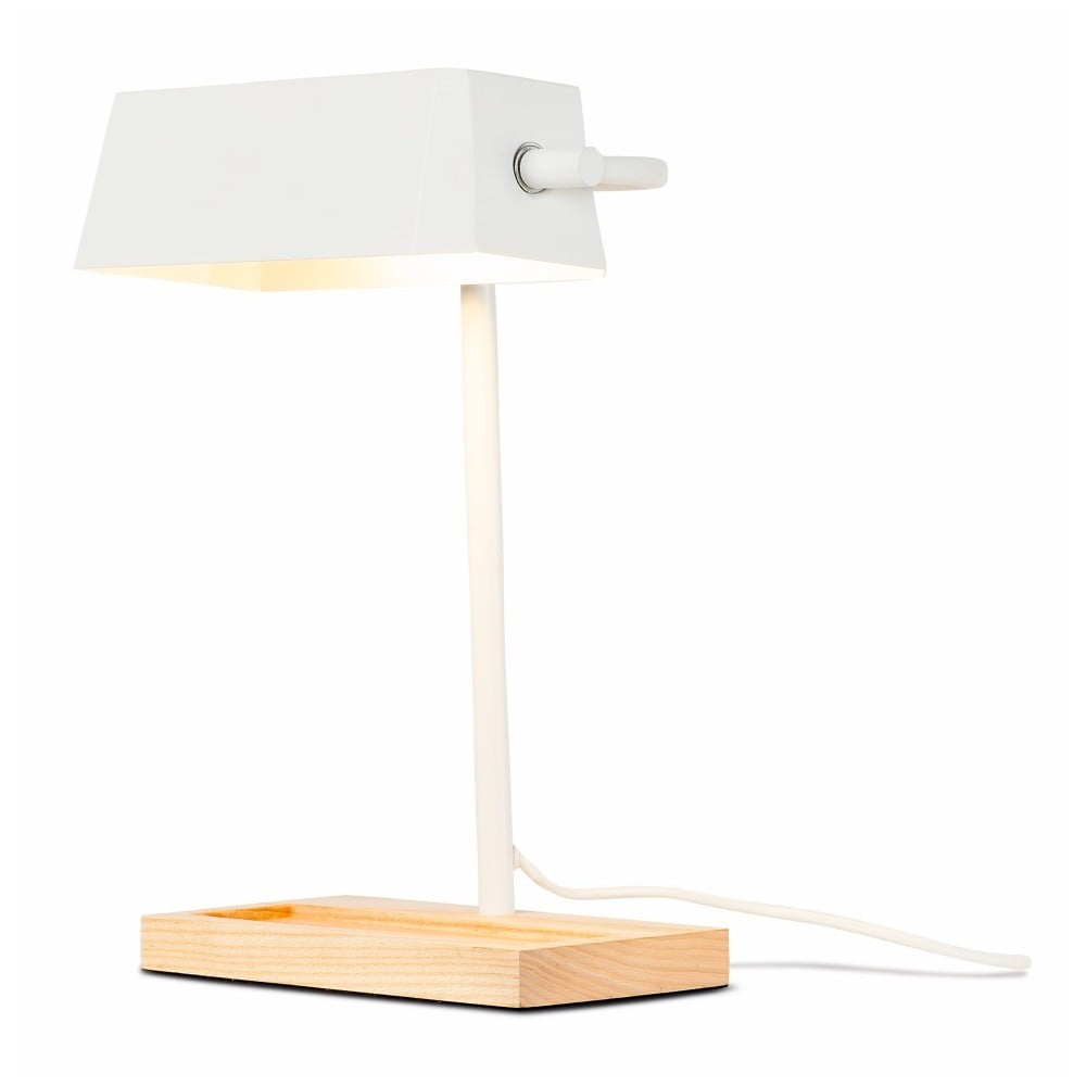 Bílá stolní lampa s prvky z jasanového dřeva Citylights Cambridge