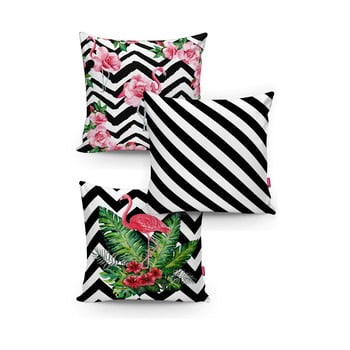 Set 3 fețe de pernă din amestec de bunbac minimalist cushion covers bw stripes jungle, 45 x 45 cm