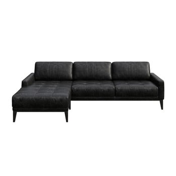 Colțar din piele cu șezlong pe partea stângă mesonica musso tufted, negru