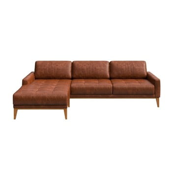 Colțar din piele cu șezlong pe partea stângă mesonica musso tufted, maro coniac
