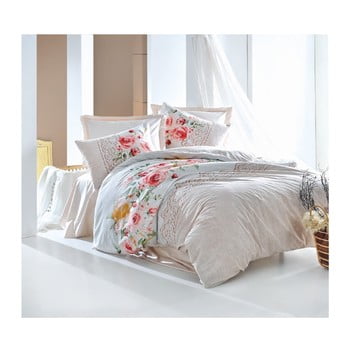 Set lenjerie de pat din bumbac pentru pat dublu Ranforce Flora, 200 x 220 cm