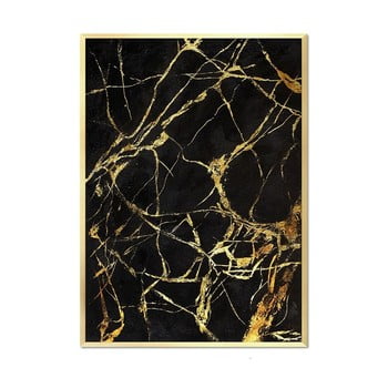 Tablou pictat manual JohnsonStyle Gold & Black Marble Duro, 53 x 73 cm