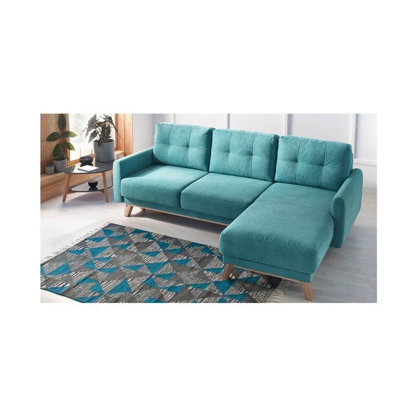 Tyrkysová rozkládací rohová pohovka Bobochic Paris Balio Enjoy, pravý roh