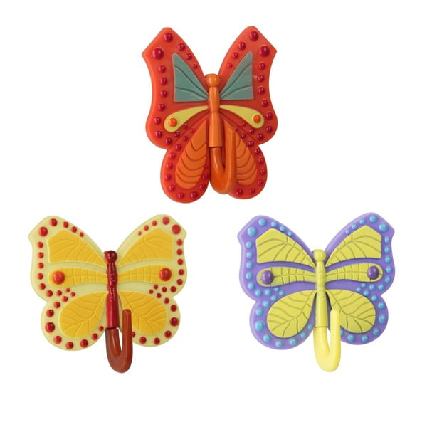 Sada 3 barevných samolepicích háčků Metaltex Butterfly