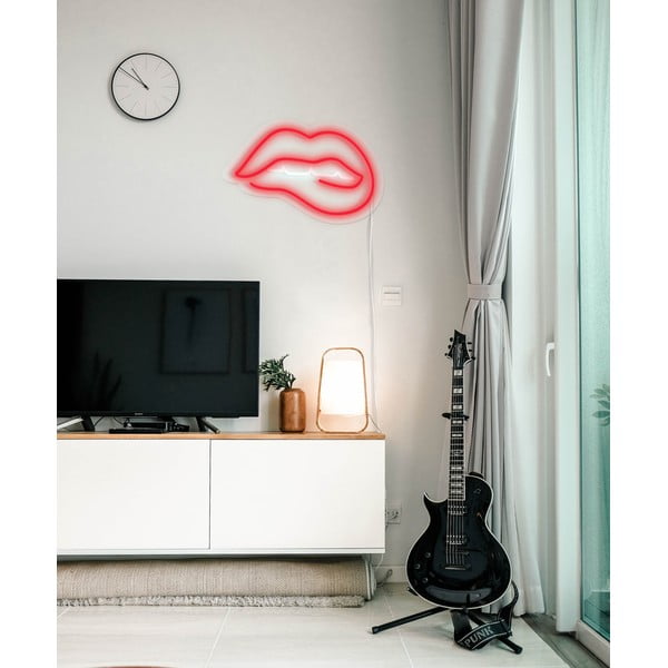 Červená nástěnná svíticí dekorace Candy Shock Biting Lips, 40 x 36 cm