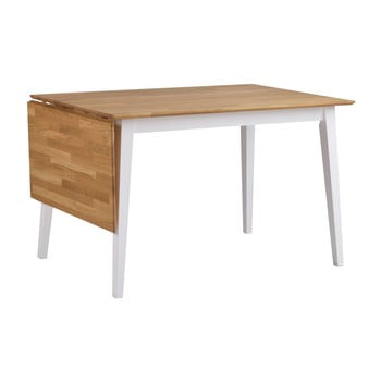 Masă pliabilă din lemn de stejar cu picioare de culoare albă rowico mimi, lungime 120-165 cm