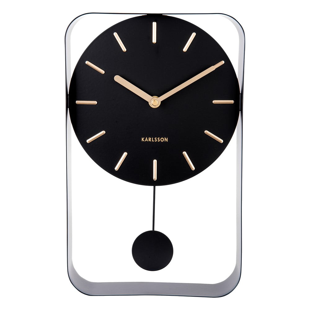 Černé nástěnné hodiny s kyvadlem Karlsson Charm, výška 32,5 cm