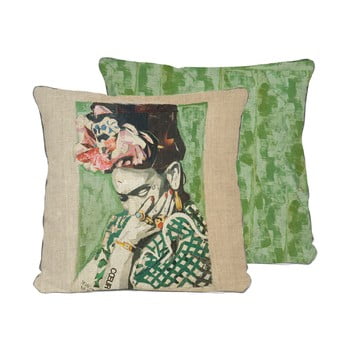 Față de pernă reversibilă madre selva frida collage green, 45 x 45 cm