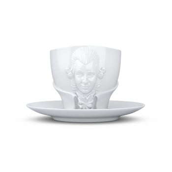 Set cană din porțelan cu farfurie 58products wolfgang amadeus mozart, 260 ml, alb