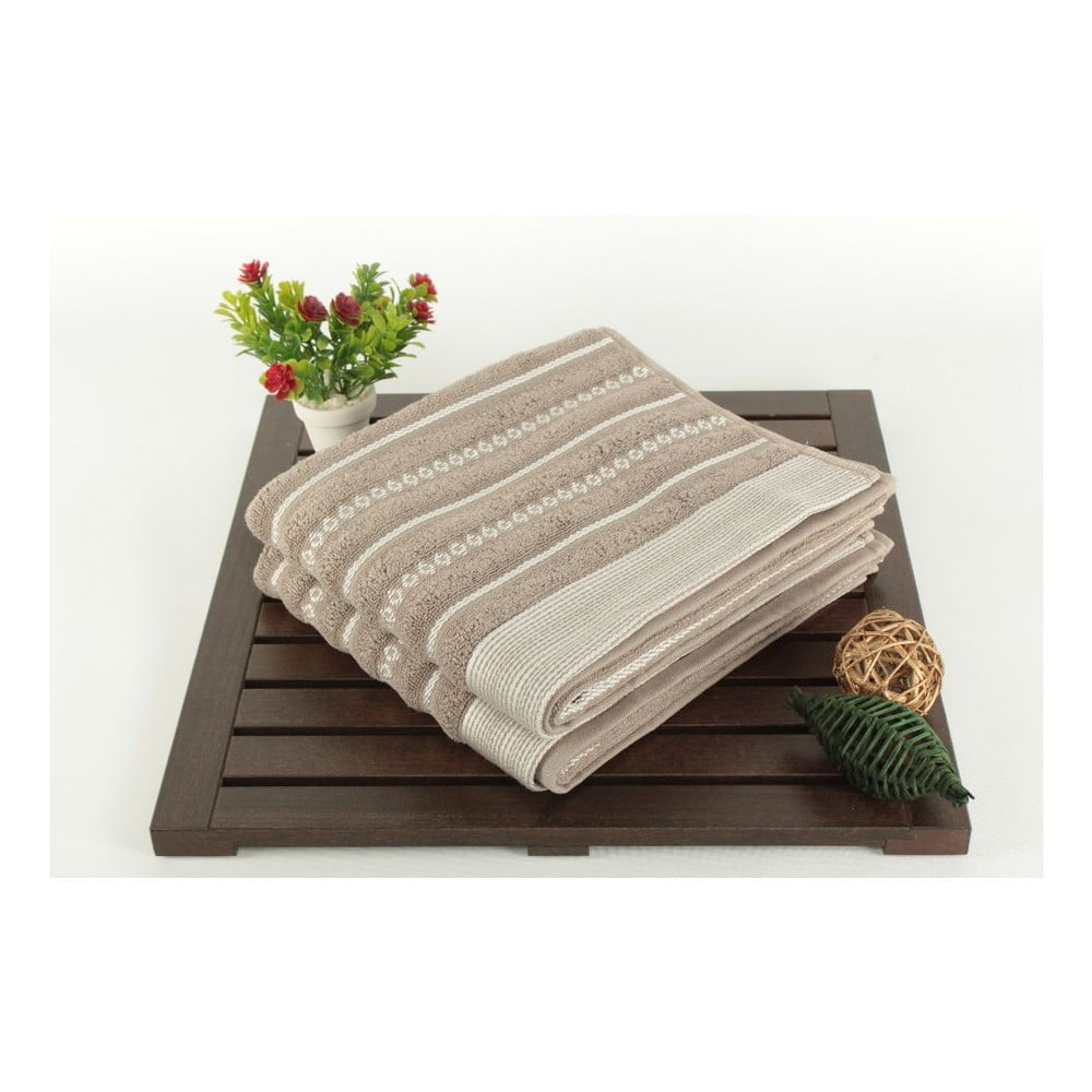 Sada dvou ručníků s pruhovaným vzorem v šedé a krémově barvě Nature Touch, 90 x 50 cm