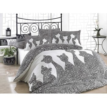 Lenjerie de pat cu cearșaf din bumbac poplin black, 200 x 220 cm