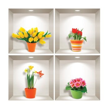 Set 4 autocolante 3D pentru perete Ambiance Prairie Flowers imagine