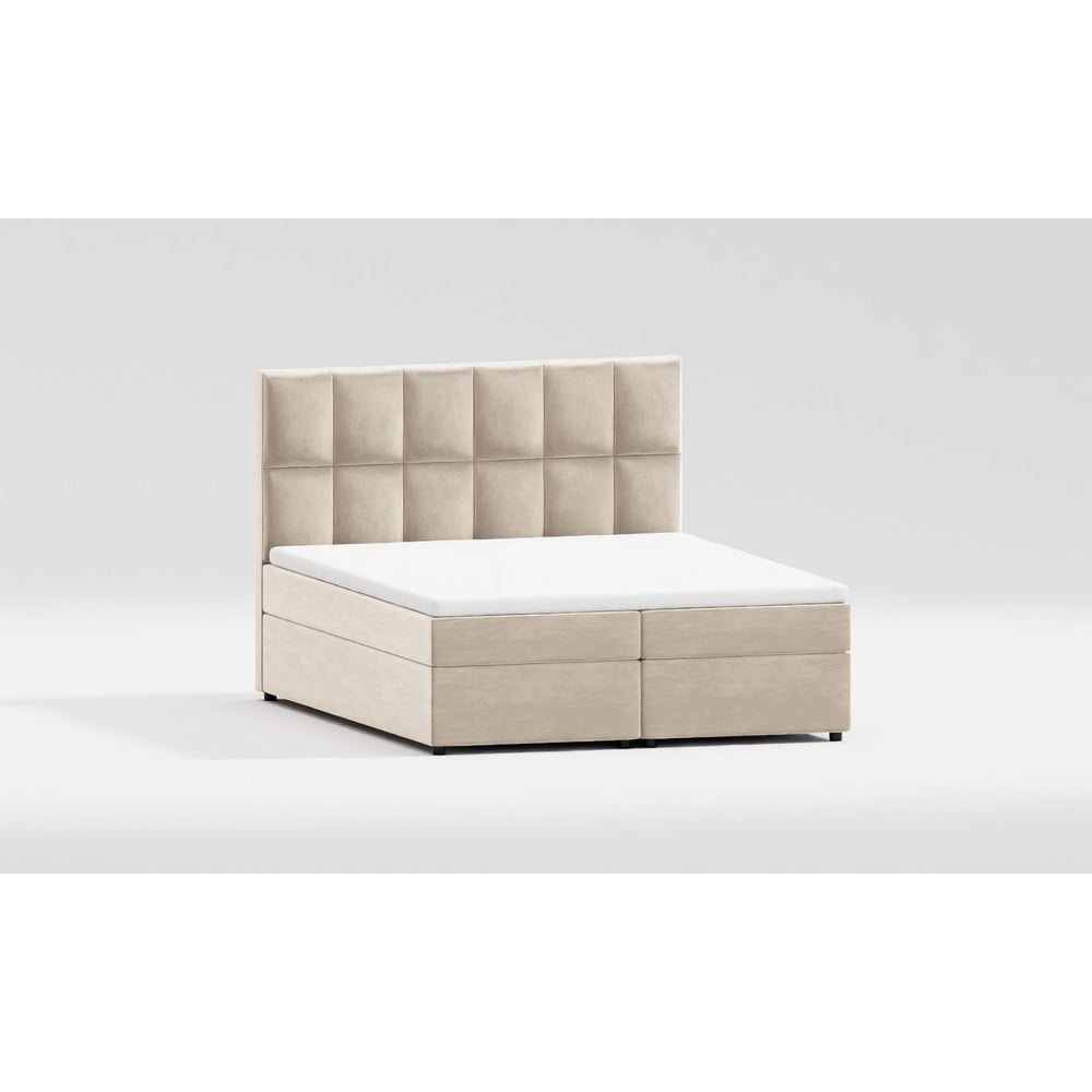 Bílo-krémová čalouněná dvoulůžková postel s úložným prostorem 140x200 cm Flip – Ropez