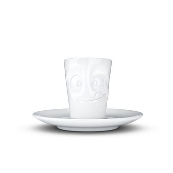 Cană cu farfurie din porțelan pentru espresso, zâmbet 58products, 80 ml, alb