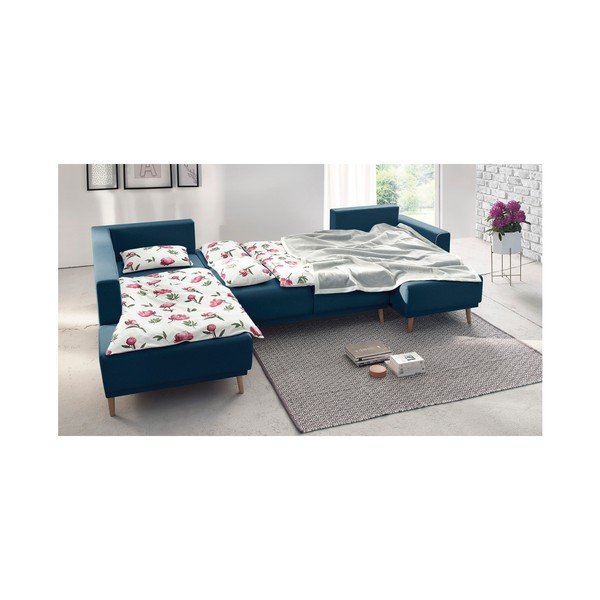 Námořnicky modrá rohová rozkládací pohovka s lenoškou Bobochic Paris Panoramique XXL Mola, pravý roh