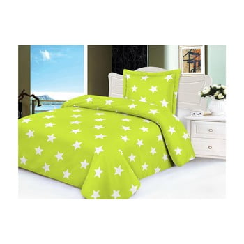 Lenjerie de pat din micropluș my house stars, 140 x 200 cm, verde lime-alb