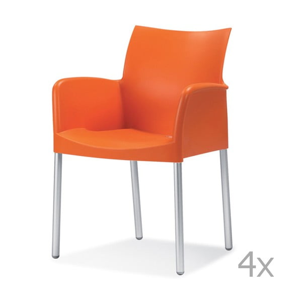 Sada 4 oranžových  jídelních židlí  s područkami Pedrali Ice