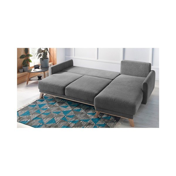 Tmavě šedá rozkládací rohová pohovka Bobochic Paris Balio Enjoy, pravý roh