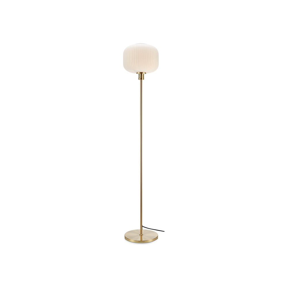 Bílá stojací lampa s konstrukcí ve zlaté barvě Markslöjd Sober