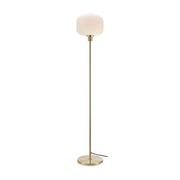 Bílá stojací lampa s konstrukcí ve zlaté barvě Markslöjd Sober