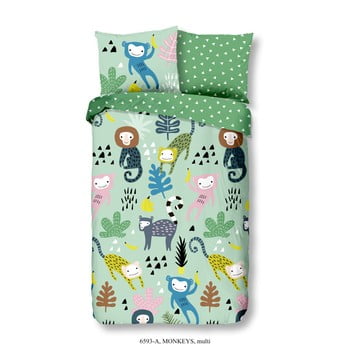 Lenjerie de pat din bumbac pentru copii good morning monkeys multi, 140 x 200 cm