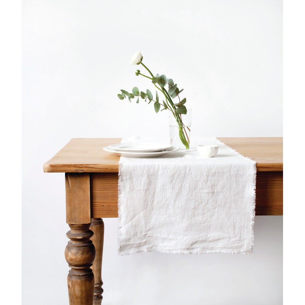 Bílý lněný běhoun na stůl Linen Tales Classic, 40 x 200 cm