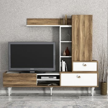Set comodă tv și dulap de perete cu aspect de lemn de nuc destina