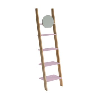 Etajeră cu suport din lemn și oglindă ragaba ashme ladder, roz deschis
