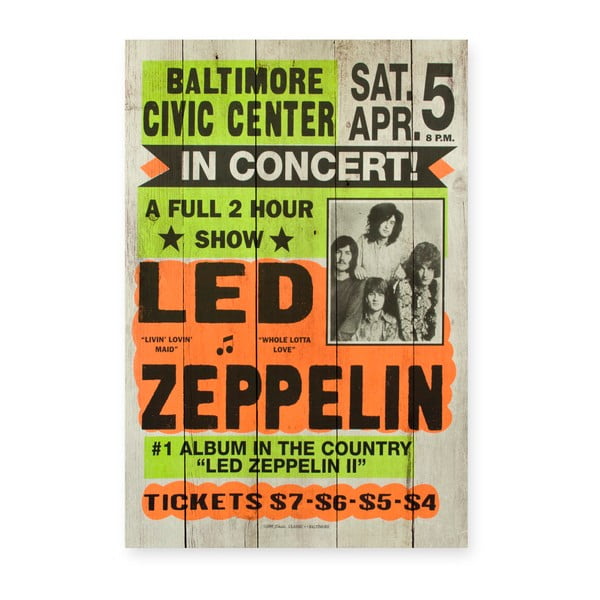 Cedule z borovicového dřeva Really Nice Things Led Zeppeling, 60 x 40 cm