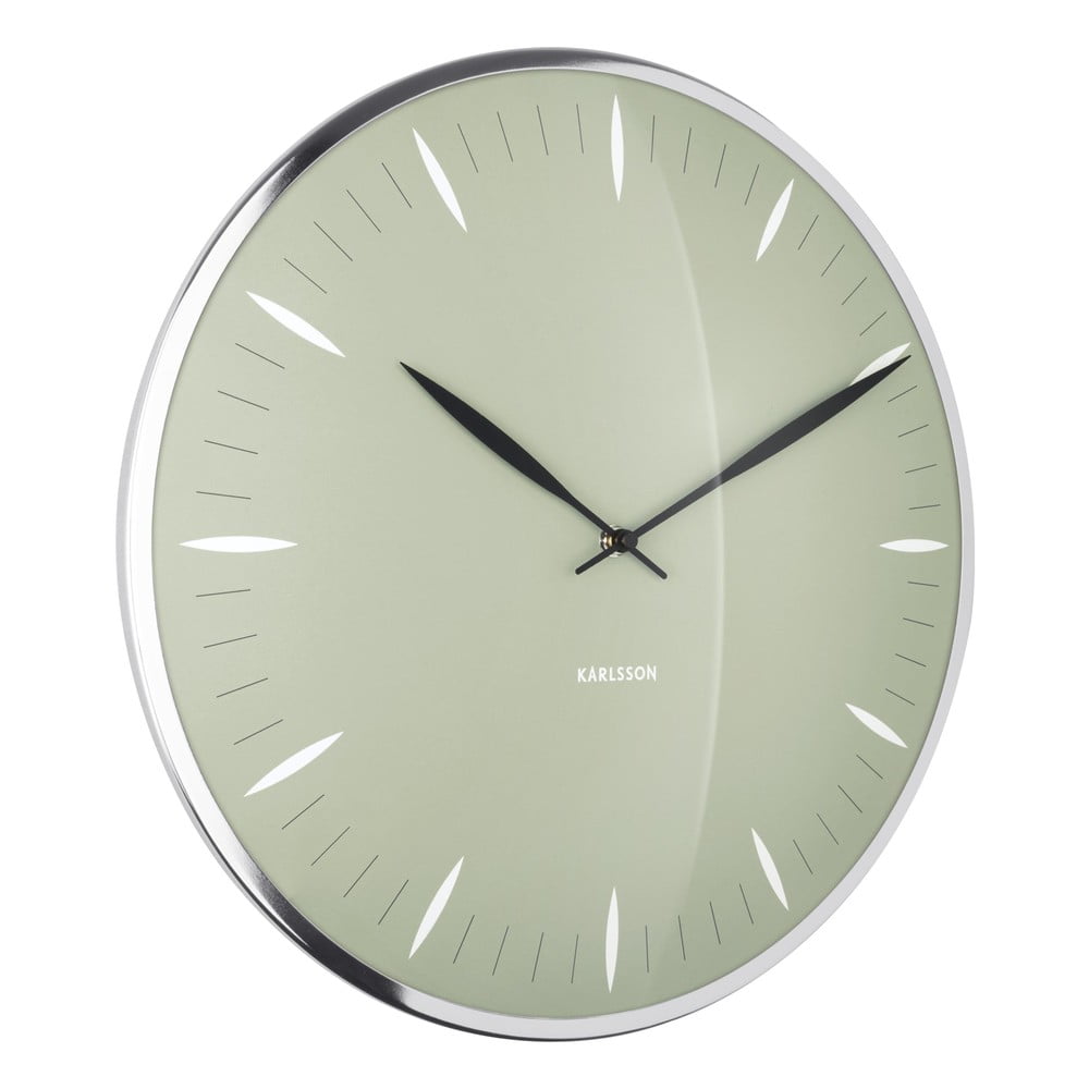 Zelené skleněné nástěnné hodiny Karlsson Leaf, ø 40 cm