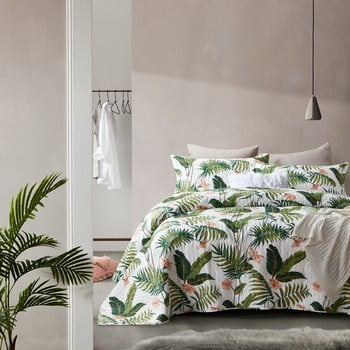Cuvertură din micropercal cu 2 fețe de pernă sleeptime botanical, 250 x 260 cm, verde