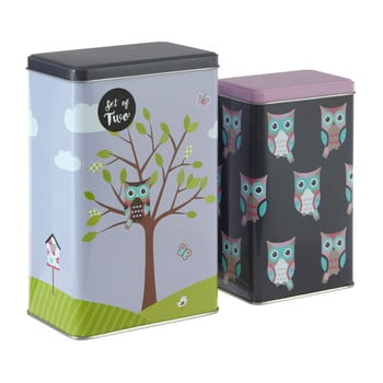 Set 2 cutii depozitare din tablă Premier Housewares Barber Happy Owls