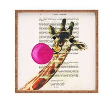 Tavă decorativă din lemn Giraffe, 40 x 40 cm