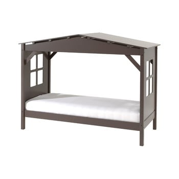 Pat în formă de casă pentru copii vipack pino cabin, 90 x 200 cm, gri