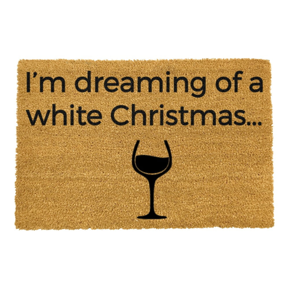 Černá rohožka z přírodního kokosového vlákna Artsy Doormats White Wine Christmas, 40 x 60 cm