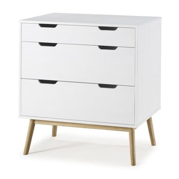 Comodă din lemn masiv de pin marckeric baku, lățime 80 cm, alb