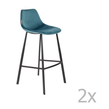Set 2 scaune bar cu tapițerie catifelată dutchbone, înălțime 106 cm, albastru petrol