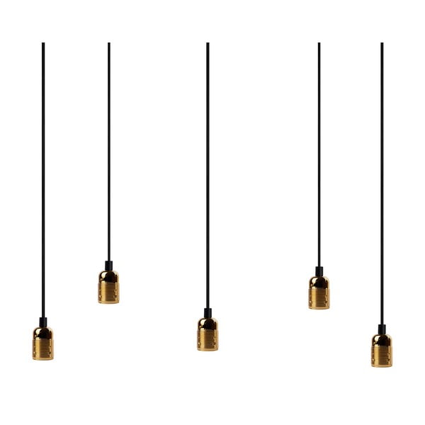 Závěsné svítidlo s 5 černými kabely a zlatou objímkou Bulb Attack Uno Cassie