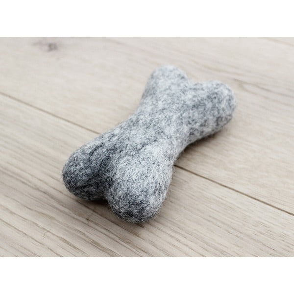 Ocelově šedá zvířecí vlněná hračka ve tvaru kosti Wooldot Pet Bones, délka 14 cm