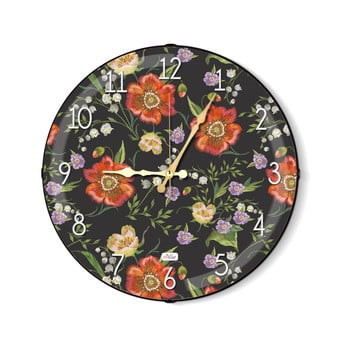 Ceas de perete the mia floral, negru-portocaliu