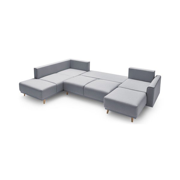 Šedá rohová rozkládací pohovka s lenoškou Bobochic Paris Panoramique XXL Mola, pravý roh