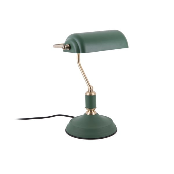 Zelená stolní lampa s detaily ve zlaté barvě Leitmotiv Bank