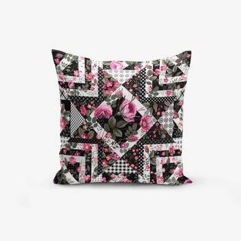 Față de pernă cu amestec din bumbac minimalist cushion covers black white with points flower modern, 45 x 45 cm