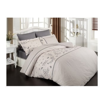 Lenjerie cu cearșaf din bumbac ranforce pentru pat dublu azara pink, 200 x 220 cm